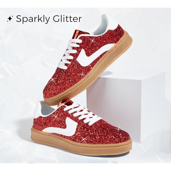 Lucky Step Women Red Casual Sparkly Bling Shiny Dressy Bedazzled Bridal Sneakers - Picture 2 of 9